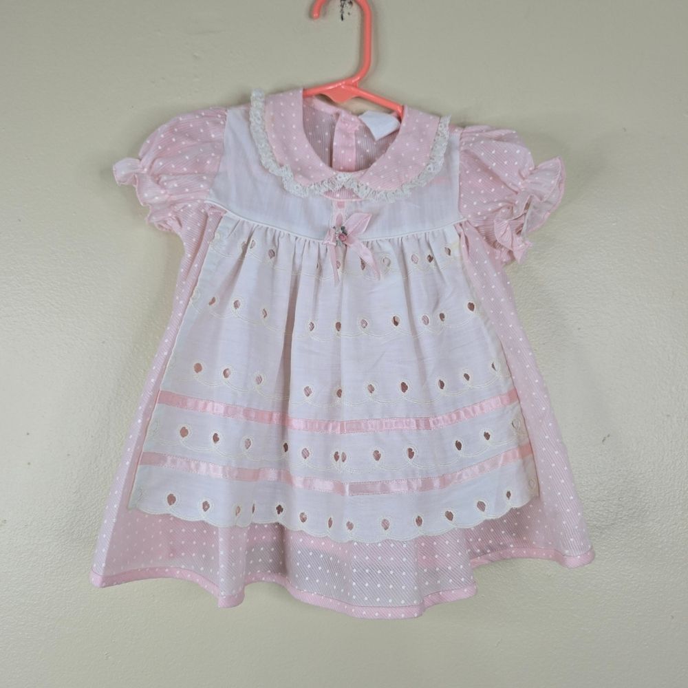 Vintage 70s 80s pink shirt with apron size  12m